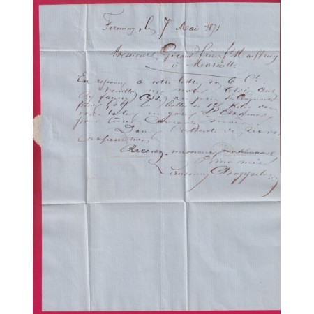 N°46B BLEU GRIS GC 1058 FIRMINY LOIRE POUR MARSEILLE ETIQUETTE PUB AU DOS LETTRE