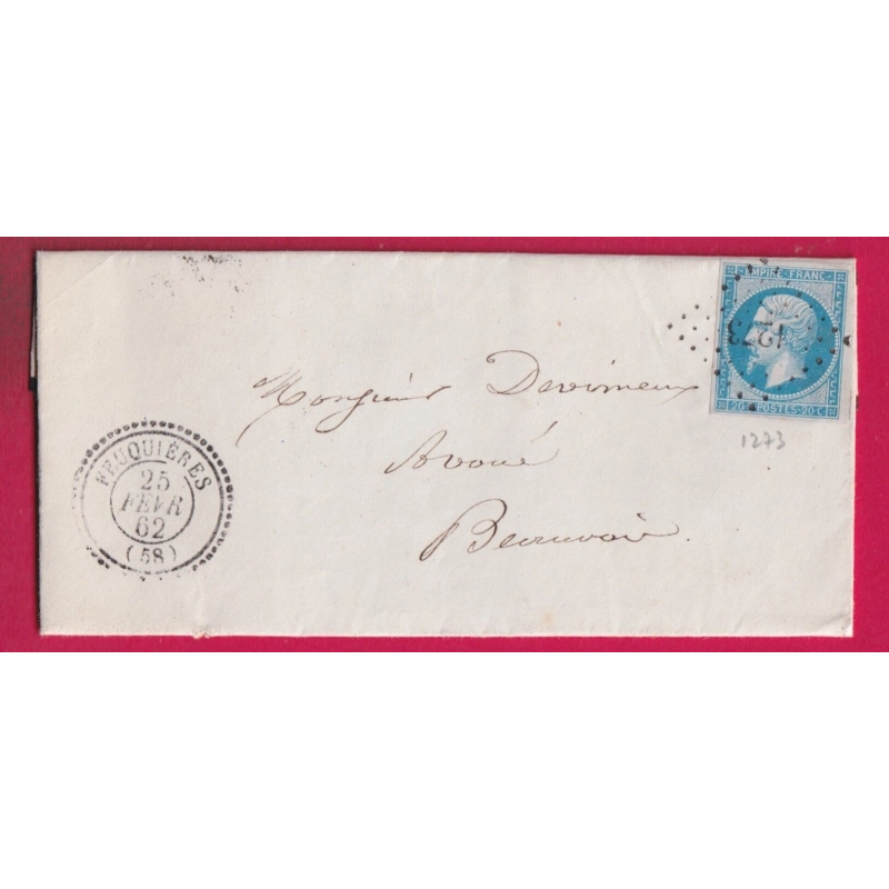 N°14 PC 1273 FEUQUIERES OISE CAD TYPE 22 POUR BEAUVAIS LETTRE