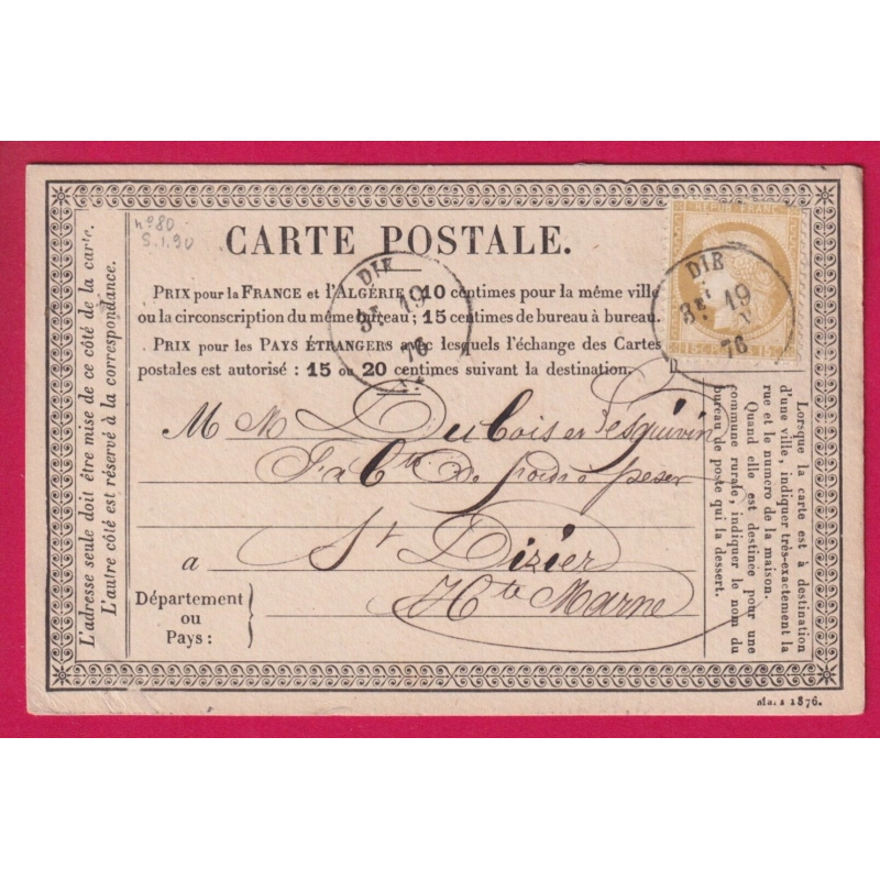 N°55 CAD TYPE 16 DIE DROME POUR ST DIZIER HAUTE MARNE CARTE PRECURSEUR LETTRE