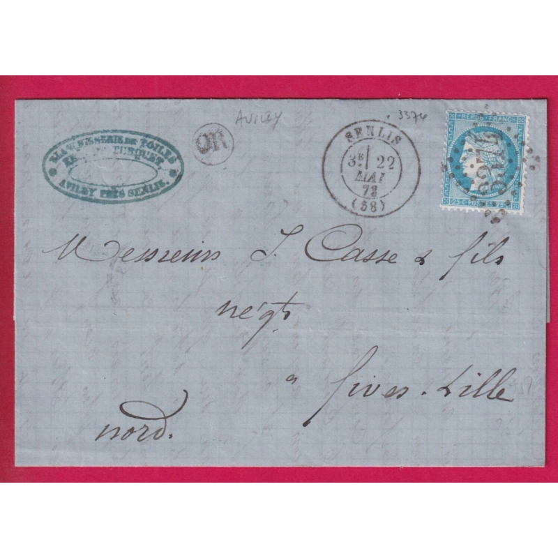 N°60 GC 3374 SENLIS OISE OR AVILLY POUR LILLE FIVES NORD LETTRE
