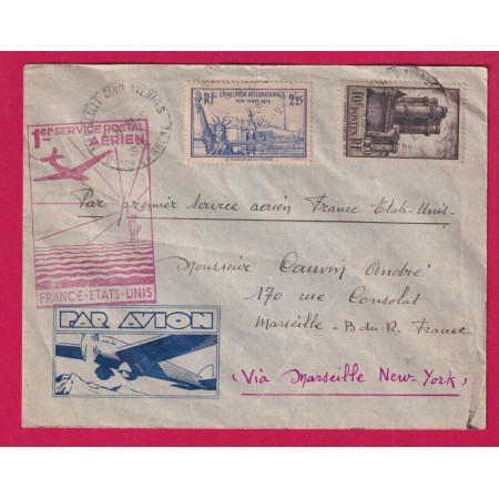 N°393 426 1ER VOL FRANCE ETATS UNIS 1939 POUR MARSEILLE LETTRE