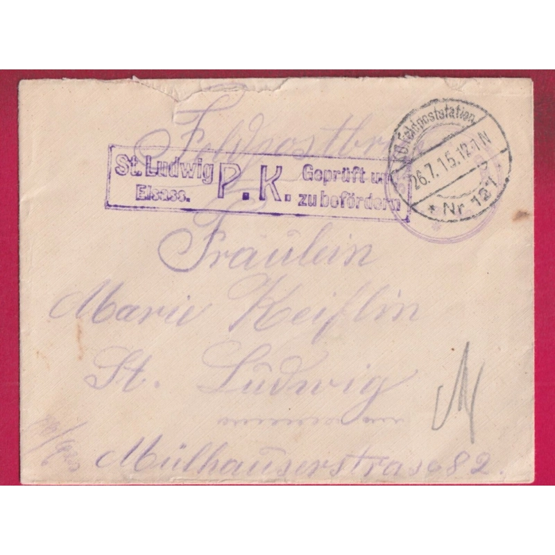 WW1 CENSURE CENSOR ST LUDWIG ST LOUIS HAUT RHIN 1915 PRISONNOER DE GUERRE FELDPOSTSTATION N°127 LETTRE