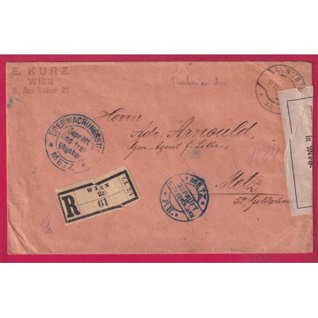 WW1 CENSURE CENSOR METZ MOSELLE SUR LETTRE RECOMMANDE WIEN AUTRICHE AUSTRIA  1916 LETTRE