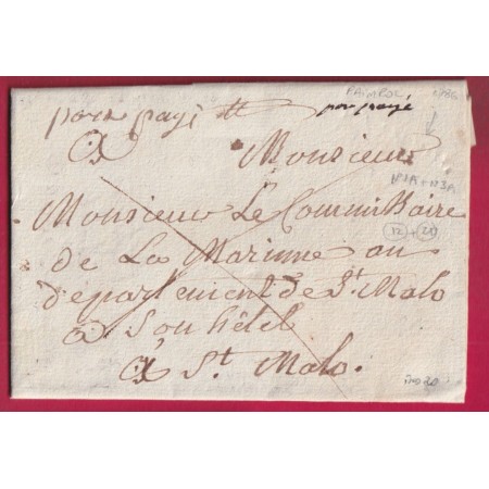 MARQUE FRANC PORT PAYE PAIMPOL COTES DU NORD 1786 POUR ST MALO ILLE ET VILAINE LENAIN N°1A + N°3A INDICE20 LETTRE