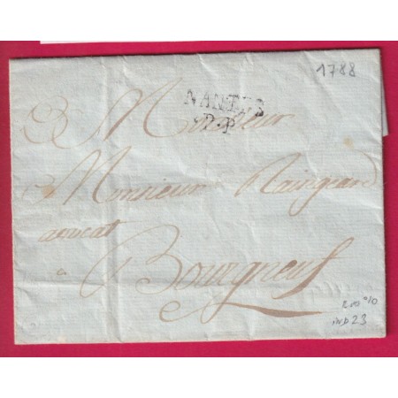 MARQUE NANTES PP LOIRE INFERIEURE 1788 LENAIN N°10 INDICE 23 POUR BOURGNEUF LETTRE