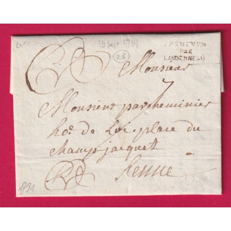MARQUE LESNEVEN PAR LANDERNEAU FINISTERE 1791 LENAIN N°4 INDICE 19 POUR RENNES ILLE ET VILAINE LETTRE