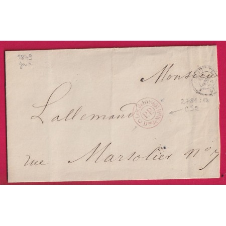 MARQUE PARIS PP BUREAU CS2 POTHION 2781 INDICE 22 POUR PARIS 1849 INDICE 18 LETTRE
