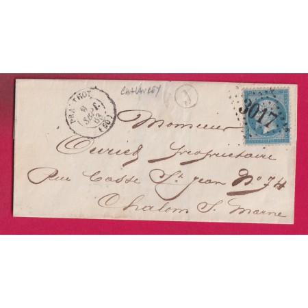 N°22 GC 3017 PRAUTHOY HAUTE MARNE BOITE RURALE J CHALANCEY ?? POUR CHALONS SUR MARNE LETTRE