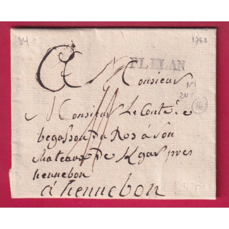 MARQUE PLELAN ILLE ET VILAINE 1788 LENAIN N°1 INDICE 16 POUR HENNEBON LETTRE