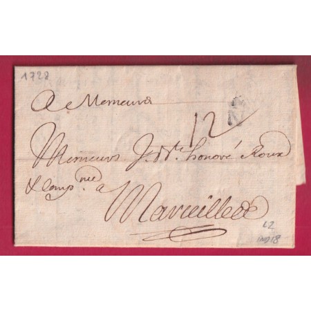 MARQUE N COURONNE NANTES 1728 LOIRE INFERIEURE LENAIN N°2 INDICE 18 POUR MARSEILLE LETTRE