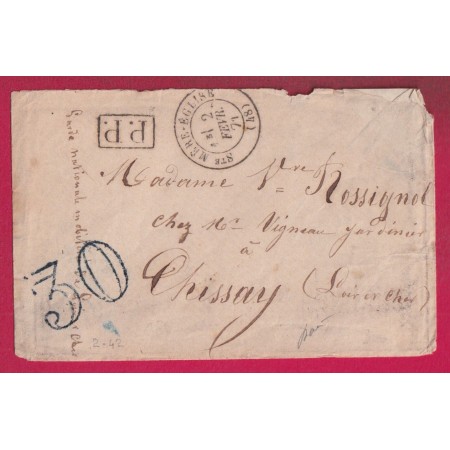 GUERRE 1870 CAD STE MERE EGLISE MANCHE TAXE TAMPON 30 EN BLEUE GARDE NATIONALE DU LOIR ET CHER SIGNE BAUDOT LETTRE