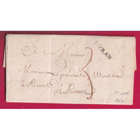 MARQUE EVRAN COTES DU NORD 1757 INDICE 20 POUR RENNES ILLE ET VILAINE LETTRE