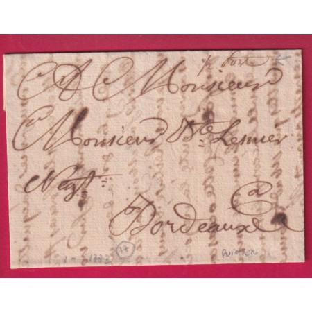 MARQUE PORT FRANC QUIMPER FINISTERE 1773 INDICE 17 POUR BORDEAUX LETTRE