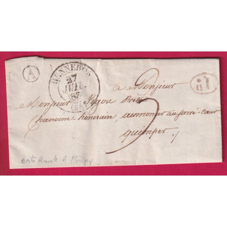 CAD TYPE 13 HENNEBON MORBIHAN BOITE RURALE A PLOUAY DECIME RURAL POUR QUIMPER FINISTERE LETTRE