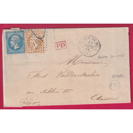 N°21 22 GC 167 ARLEUX DU NORD OR ESTREES POUR ANVERS BELGIQUE LETTRE