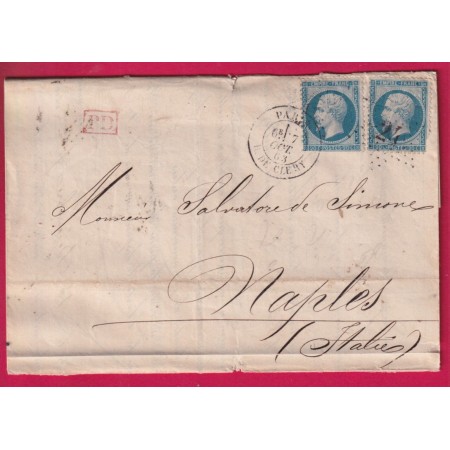 N°22 X2 PARIS ETOILE 24 R DE CLERY POUR NAPLES NAPOLI ITALIE ITALIA LETTRE