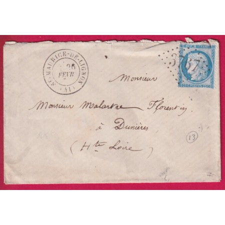 N°60 GC 3767 ST MAURICE DE LIGNON HAUTE LOIRE INDICE 13 POUR DUNIERES LETTRE