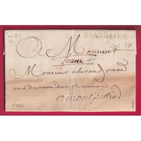 MARQUE FRANC MANUSCRIT BEAUCAIRE GARD 1774 LENAIN N°6 INDICE 18 POUR MONTPELLIER HERAULT LETTRE