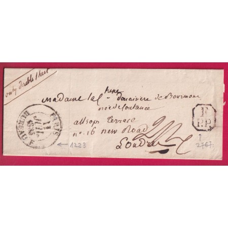 MARQUE PARIS BUREAU F + FPP 1835 POUR LONDRES LONDON LETTRE