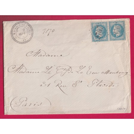 N°29 PAIRE GC 3767 ST MAURICE DE LIGNON HAUTE LOIRE CAD TYPE 24 POUR PARIS INDICE 14 LETTRE
