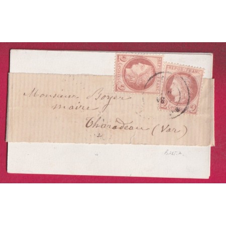 N°51 X2 CAD BASTIA CORSE RARE TARIF DOUBLE PORT CARTE DE VISITE DEUX CARTES SOUS LA BANDE POUR TARADEAU VAR LETTRE