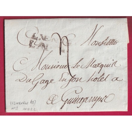 MARQUE LESNEVEN FINISTERE 1779 LENAIN N°3 INDICE 22 POUR GUINGAMPS LETTRE