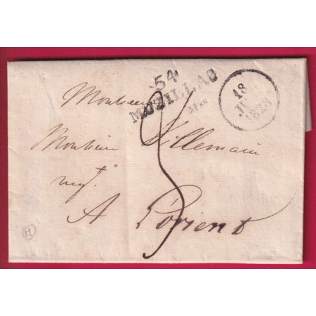 MARQUE 54 MUZILLAC MORBIHAN 1828 INDICE 12 POUR LORIENT LETTRE
