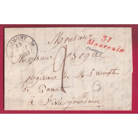 CURSIVE 31 MAUVEZIN GERS EN ROUGE CAD TYPE 12 GIMONT POUR L'ISLE JOURDAIN INDICE 9 LETTRE