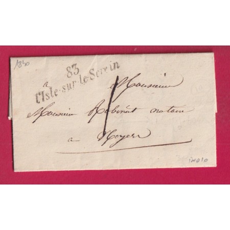 CURSIVE 83 L'ISLE SUR LE SEREIN YONNE TAXE LOCALE 1 POUR NOYERS INDICE 10 LETTRE