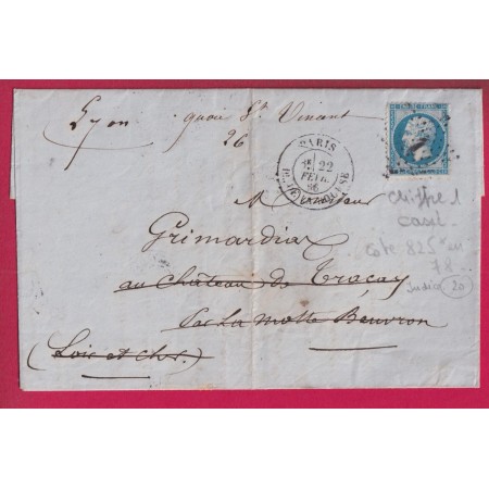 N°22 ARIS ETOILE 1 CASSEE PARIS PL DE LA BOURSE POUR TRACAY LOIR ET CHER REEXP LYON INDICE 20 LETTRE