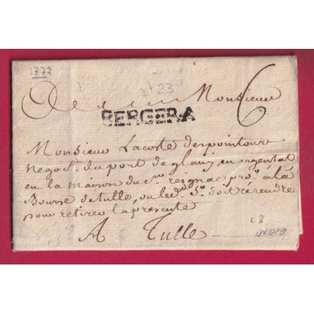 MARQUE BERGERAC DORDOGNE 1772 LN°3 INDICE 10 POUR TULLE CORREZE LETTRE