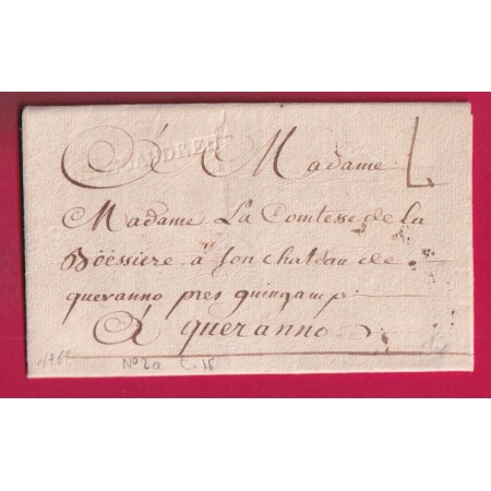 MARQUE CHATELAUDREN COTES DU NORD 1761 LN°2A INDICE 15 POUR QUERANO PRES GUINGAMP LETTRE