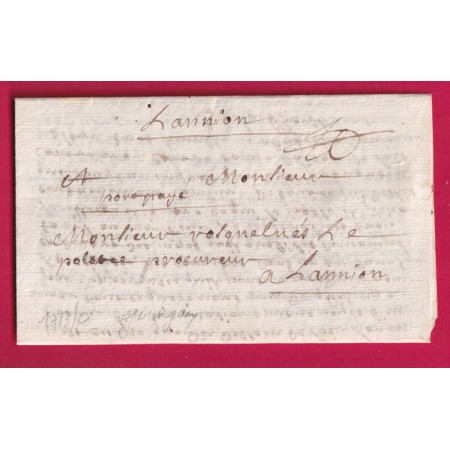 MARQUE PORT PAYE DE GUINGAMP COTES DU NORD 1713 LN°10A POUR LANNION INDICE 18 LETTRE
