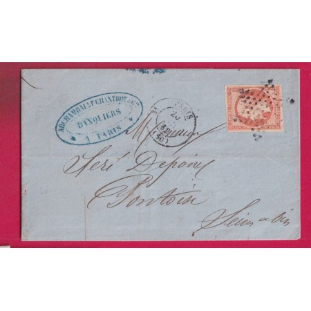 N°16 PARIS ETOILE PARIS 3E 60 POUR PONTOISE SEINE ET OISE 1862 LETTRE