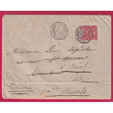 TIMBRE MADAGASCAR AMBULANT MARITIME LA REUNION A MARSEILLE 1908 POUR TOULOUSE HAUTE GARONNE BRESSOLS TARN ET LETTRE