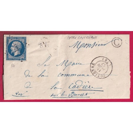 N°14 PC 971 COTIGNAC VAR BOITE RURALE C ENTRECASTREAUX POUR LA CADIERE GARD