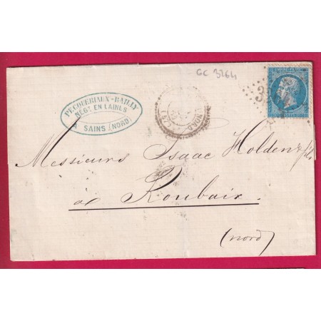 N°22 GC 3264 CAD TYPE 22 SAINS DU NORD POUR ROUBAIX LETTRE