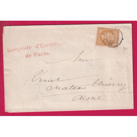 N°21 CAD TYPE 15 PARIS C 60 C POUR CHATEAU THIERRY AISNE 1863 TARIF IMPRIME LETTRE