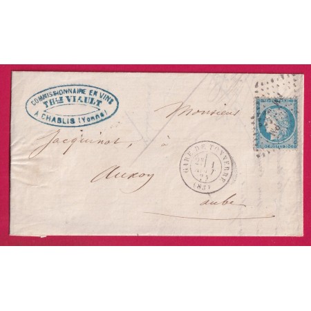 N°37 GARE DE TONNERRE YONNE 1 AOUT 1871 POUR AUXON AUBE LETTRE
