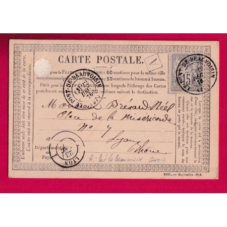 N°77 CAD TYPE 17 PONT DE BEAUVOISIN ISERE BOITE URBAINE A PONT DE BEAUVOSIN SAVOIE 1876 POUR LYON LETTRE