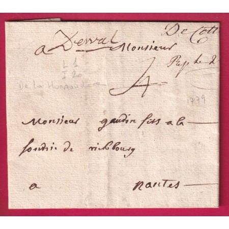 MARQUE MANUSCRIT DERVAL LOIRE INFERIEURE 1779 LN°1 INDICE 20 POUR NANTES LETTRE