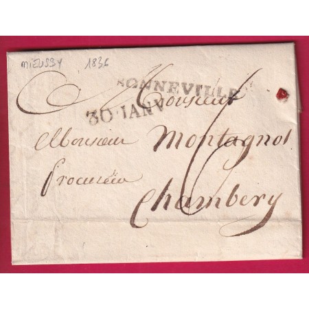 MARQUES SARDE BONNEVILLE TEXTE DE MIEUSSY HAUTE SAVOIE POUR CHAMBERY 1836 LETTRE