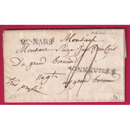 MARQUES SARDE BONNEVILLE TEXTE DE MORZINE HAUTE SAVOIE POUR LE GRAND BORNAND 1836 LETTRE