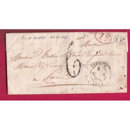 CAD TYPE 14 SAUMUR MAINE ET LOIRE BOITE RURALE O LE COUDRAY MACOUARD DECIME RURAL 1845 POUR PARIS LETTRE