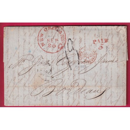 LETTRE DE NEW ORLEANS USA VIA BOSTON POUR BORDEAUX VOIE ANGLAISE ENTRE PAQ BRIT PARIS 1853 LETTRE