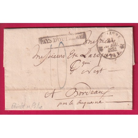 LETTRE DE POINTE A PITRE GUADELOUPE LE NAVIRE LE DUQUESNE CAD TYPE 12 LE HAVRE PAYS OUTREMER 1832 POUR BORDEAUX LETTRE