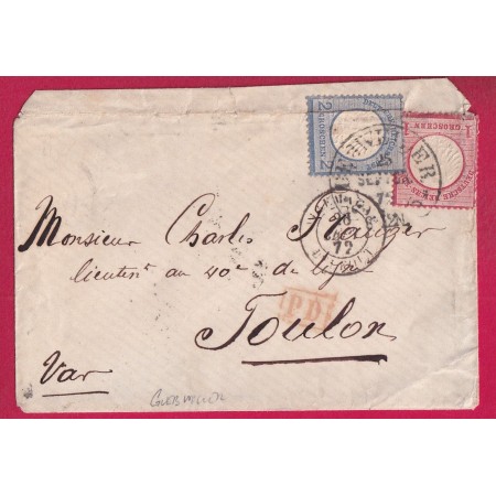 ALSACE LORRAINE FER A CHEVAL GUEBWILLER HAUT RHIN POUR TOULON VAR 1872 LETTRE