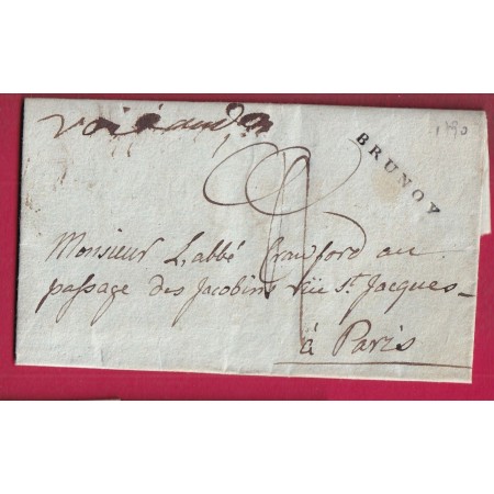 MARQUE BRUNOY SEINE ET OISE 1790 POUR PARIS LN°2 INDICE 21 LETTRE