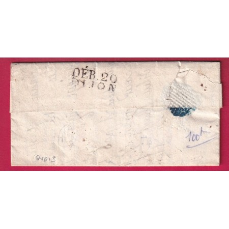 DEBOURSE DEB 20 DIJON COTE D'OR 1820 DEPART BESANCON DOUBS ST FERJEUX LETTRE