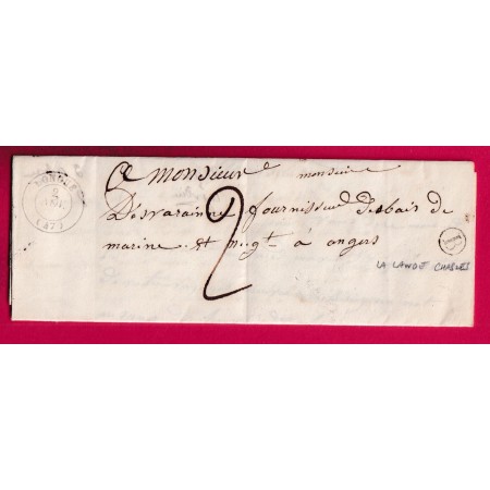 CAD TYPE15 LONGUE MAINE ET LOIRE BOITE RURALE B LA LANDE CHASLES POUR ANGERS 1847 LETTRE